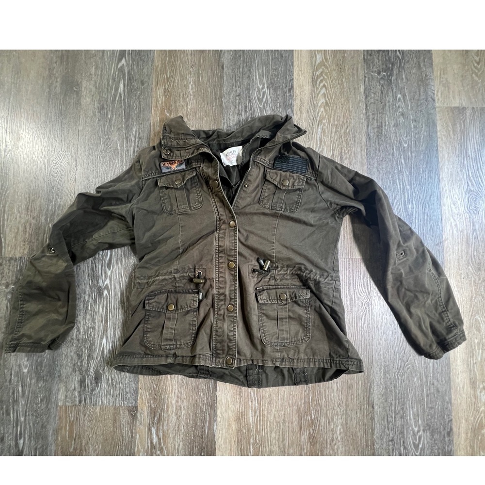 Ashley Utility Jacket Womens L Olive Green Military Field Coat Drawstring Waist